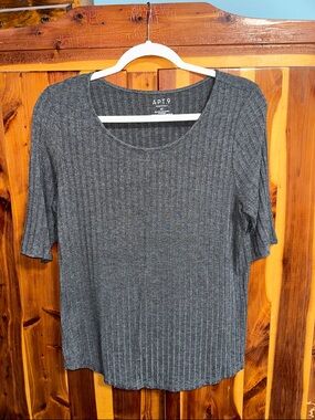 Apt. 9 Charcoal Ribbed Short-Sleeve Scoop Neck Top